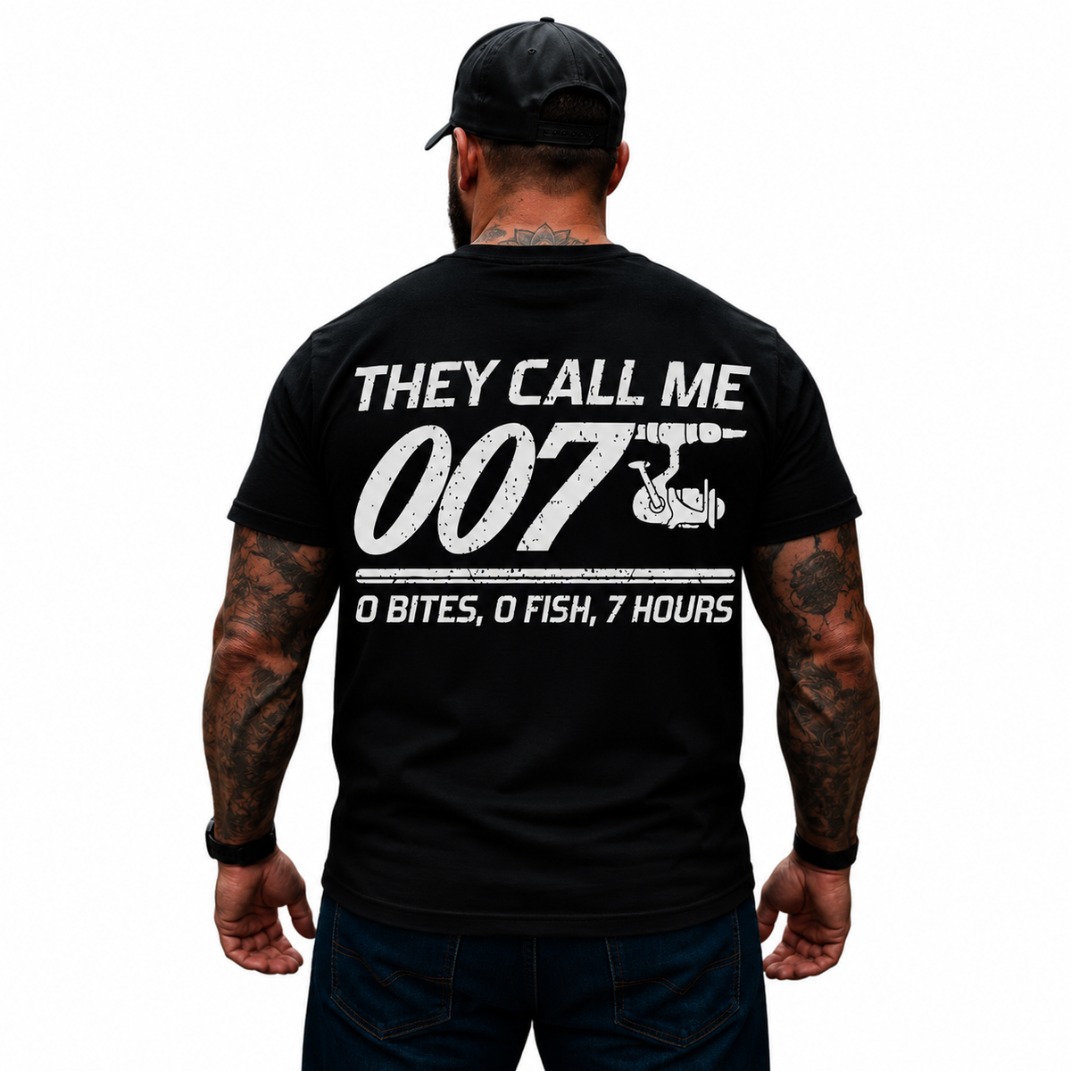 Funny 007 Fishing Shirt 0 Bites 0 Fish 7 Hours Distressed Fisherman Graphic Tee