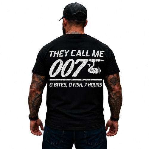 Funny 007 Fishing Shirt 0 Bites 0 Fish 7 Hours Distressed Fisherman Graphic Tee