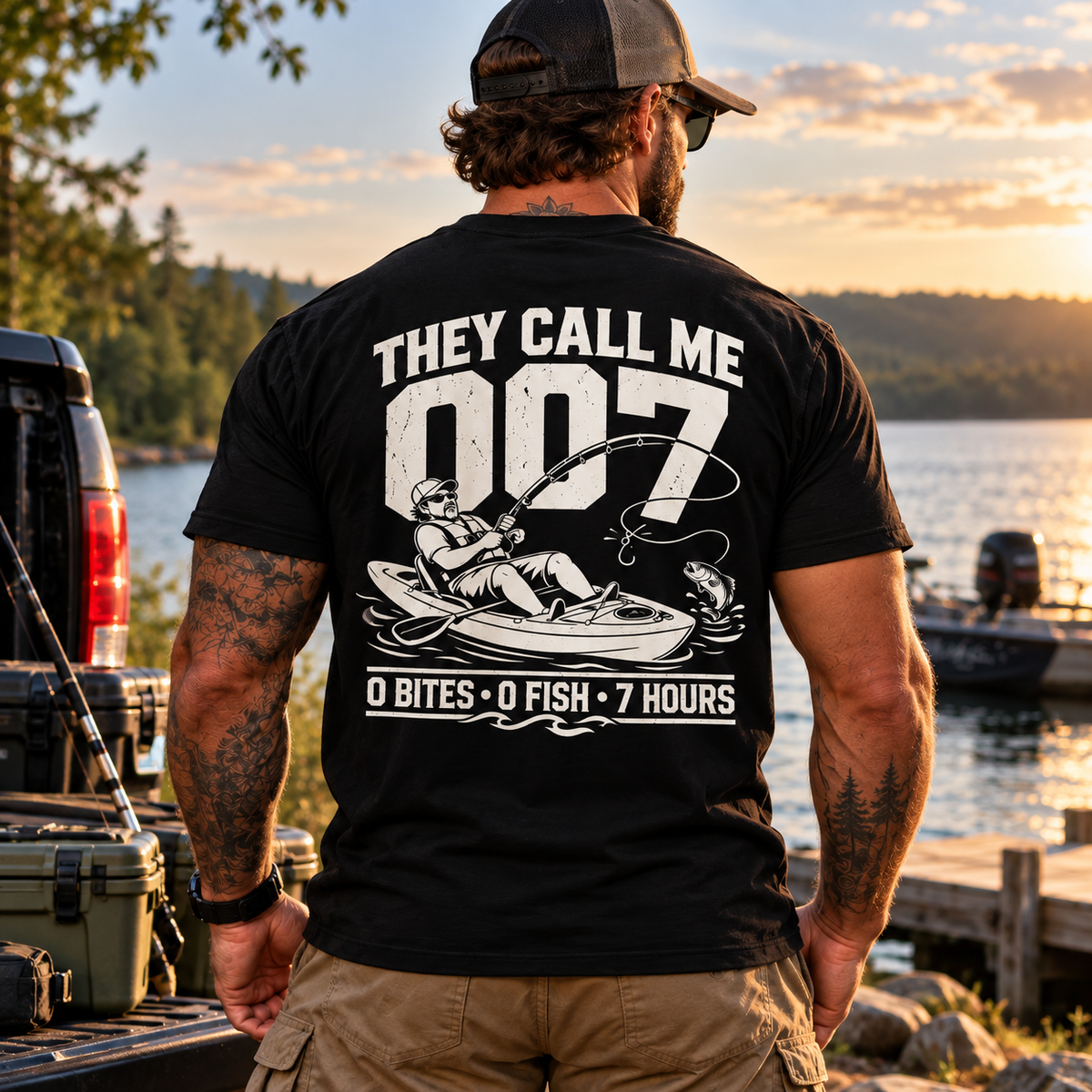 They Call Me 007 Fishing Shirt 0 Bites 0 Fish 7 Hours Funny Kayak Fisherman Tee