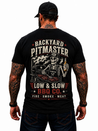 Backyard Pitmaster Shirt Funny BBQ Skeleton Graphic Tee Smoker Grill Master Gift For Men