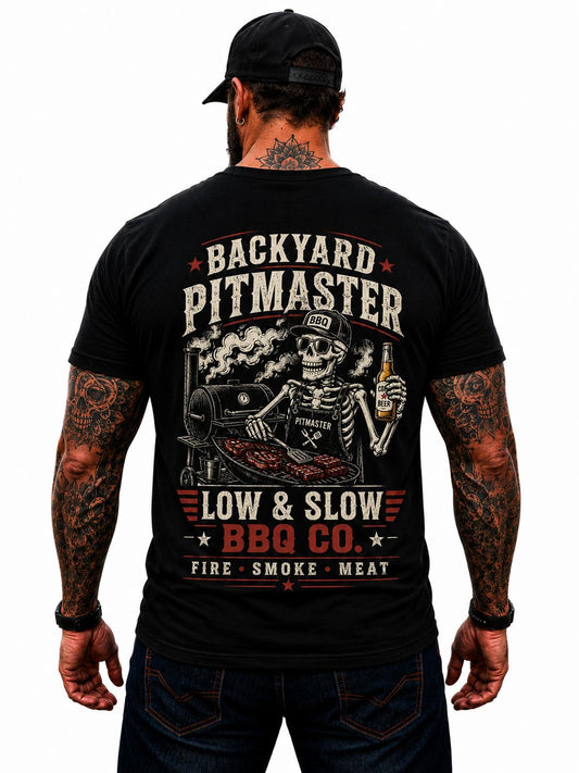 Backyard Pitmaster Shirt Funny BBQ Skeleton Graphic Tee Smoker Grill Master Gift For Men