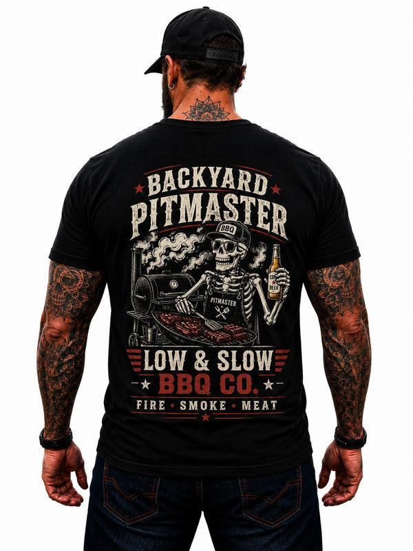 Backyard Pitmaster Shirt Funny BBQ Skeleton Graphic Tee Smoker Grill Master Gift For Men