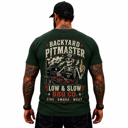 Backyard Pitmaster Shirt Funny BBQ Skeleton Graphic Tee Smoker Grill Master Gift For Men