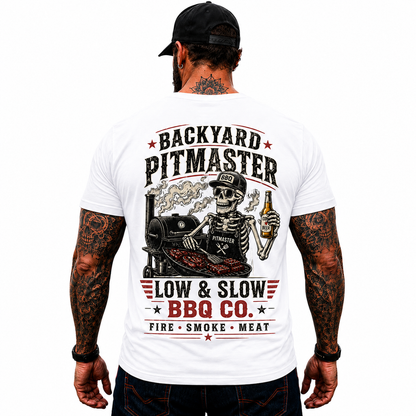 Backyard Pitmaster Shirt Funny BBQ Skeleton Graphic Tee Smoker Grill Master Gift For Men