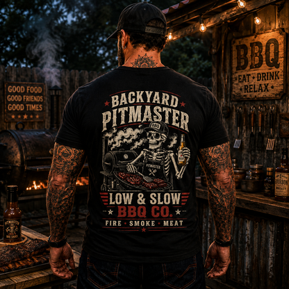 Backyard Pitmaster Shirt Funny BBQ Skeleton Graphic Tee Smoker Grill Master Gift For Men