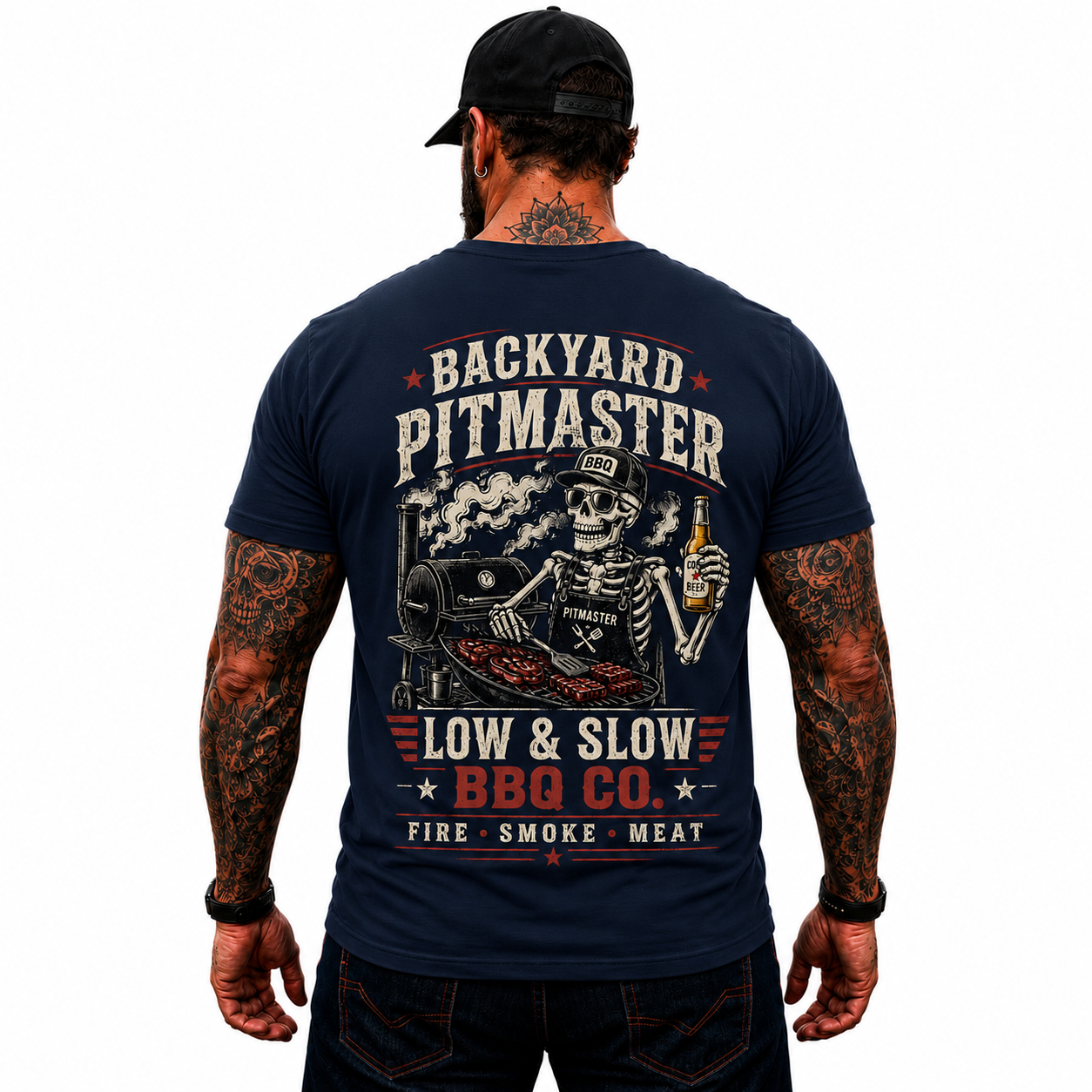 Backyard Pitmaster Shirt Funny BBQ Skeleton Graphic Tee Smoker Grill Master Gift For Men