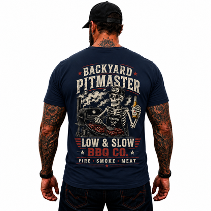 Backyard Pitmaster Shirt Funny BBQ Skeleton Graphic Tee Smoker Grill Master Gift For Men