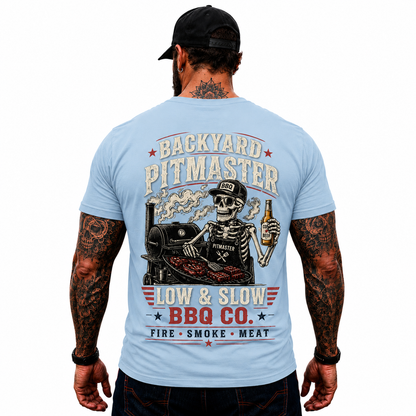Backyard Pitmaster Shirt Funny BBQ Skeleton Graphic Tee Smoker Grill Master Gift For Men