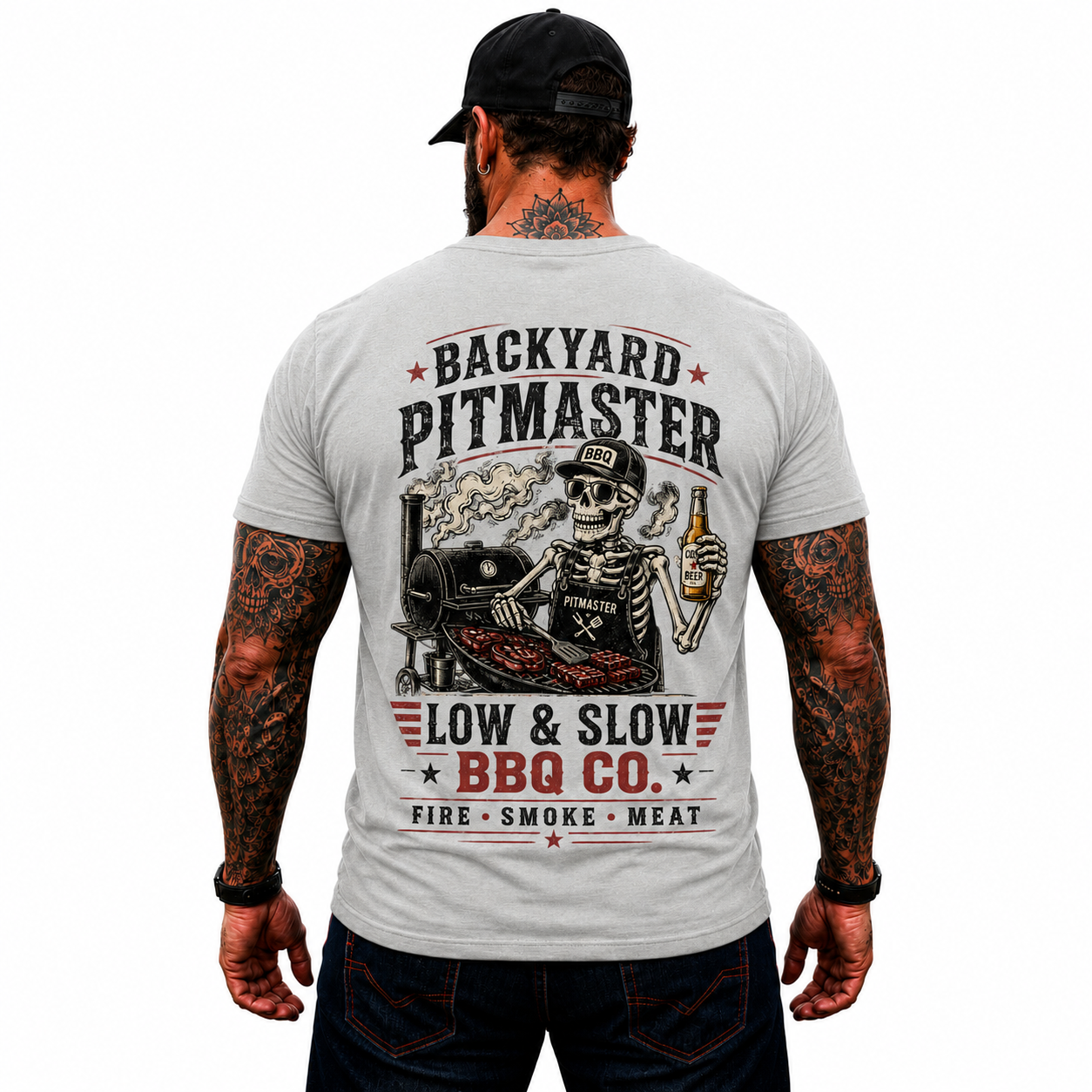 Backyard Pitmaster Shirt Funny BBQ Skeleton Graphic Tee Smoker Grill Master Gift For Men