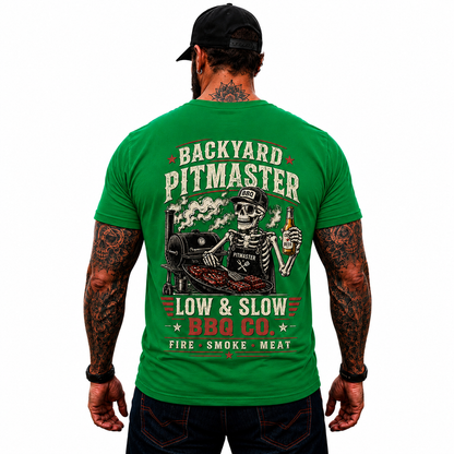 Backyard Pitmaster Shirt Funny BBQ Skeleton Graphic Tee Smoker Grill Master Gift For Men