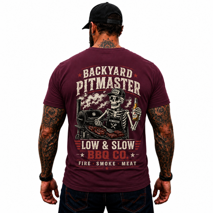 Backyard Pitmaster Shirt Funny BBQ Skeleton Graphic Tee Smoker Grill Master Gift For Men