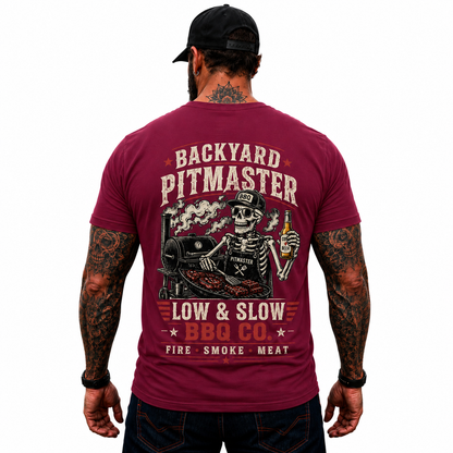 Backyard Pitmaster Shirt Funny BBQ Skeleton Graphic Tee Smoker Grill Master Gift For Men