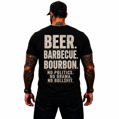 Beer Barbecue Bourbon Shirt Funny BBQ Graphic Tee Pitmaster Grill Master Gift For Men