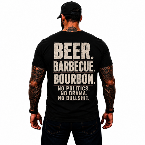 Beer Barbecue Bourbon Shirt Funny BBQ Graphic Tee Pitmaster Grill Master Gift For Men