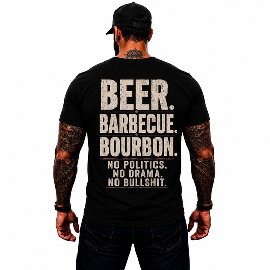 Beer Barbecue Bourbon Shirt Funny BBQ Graphic Tee Pitmaster Grill Master Gift For Men