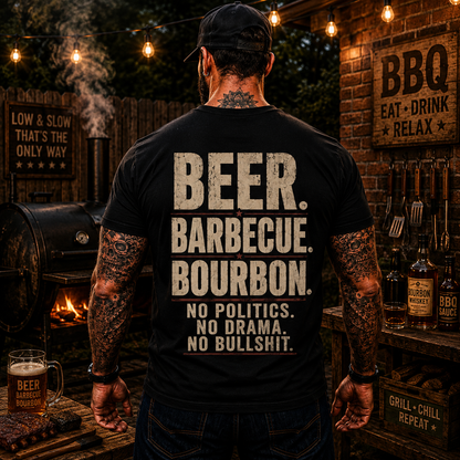 Beer Barbecue Bourbon Shirt Funny BBQ Graphic Tee Pitmaster Grill Master Gift For Men