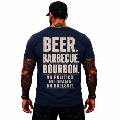 Beer Barbecue Bourbon Shirt Funny BBQ Graphic Tee Pitmaster Grill Master Gift For Men