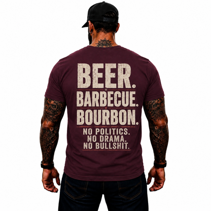 Beer Barbecue Bourbon Shirt Funny BBQ Graphic Tee Pitmaster Grill Master Gift For Men