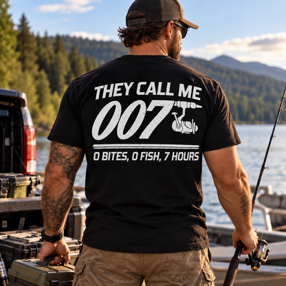Funny 007 Fishing Shirt 0 Bites 0 Fish 7 Hours Distressed Fisherman Graphic Tee