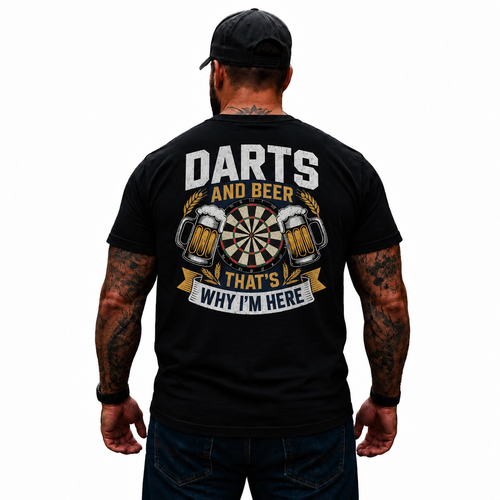 Darts and Beer That’s Why I’m Here Shirt Funny Dart Player Beer Lover Graphic Tee for Men
