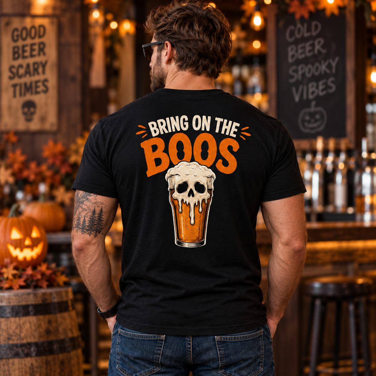 Bring On The Boos Shirt Funny Halloween Beer Skull Graphic Tee Spooky Drinking Gift for Men