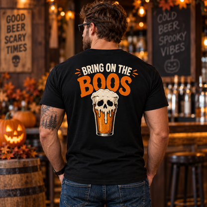 Bring On The Boos Shirt Funny Halloween Beer Skull Graphic Tee Spooky Drinking Gift for Men