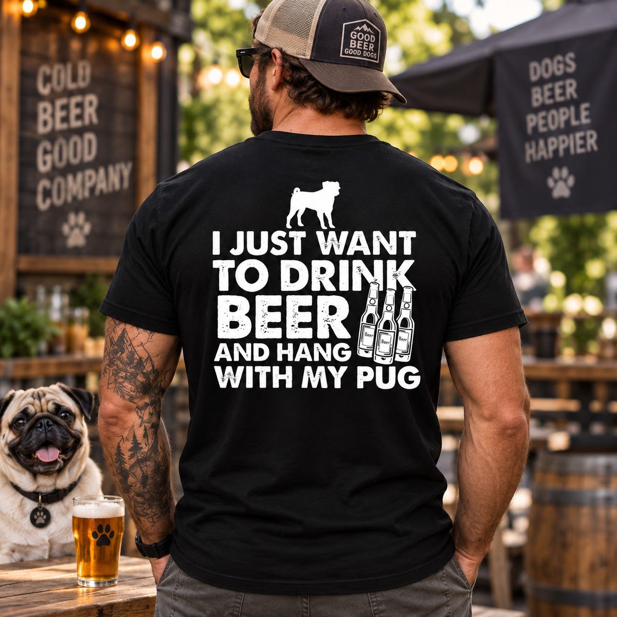 I Just Want To Drink Beer And Hang With My Pug Shirt Funny Pug Dad Dog Lover Beer Drinking Graphic Tee Gift for Men