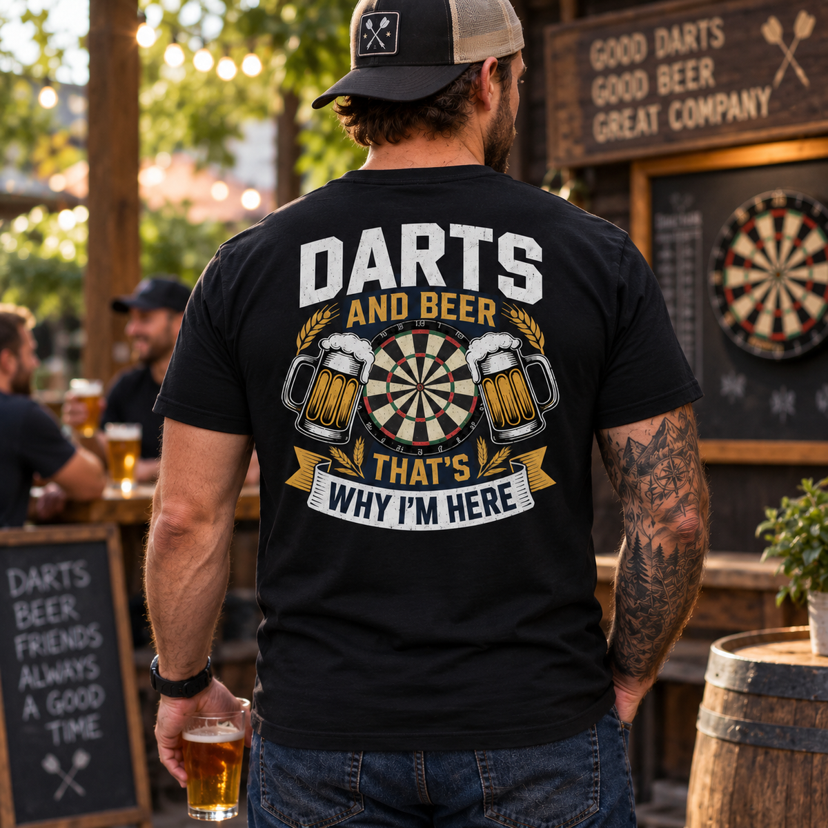Darts and Beer That’s Why I’m Here Shirt Funny Dart Player Beer Lover Graphic Tee for Men
