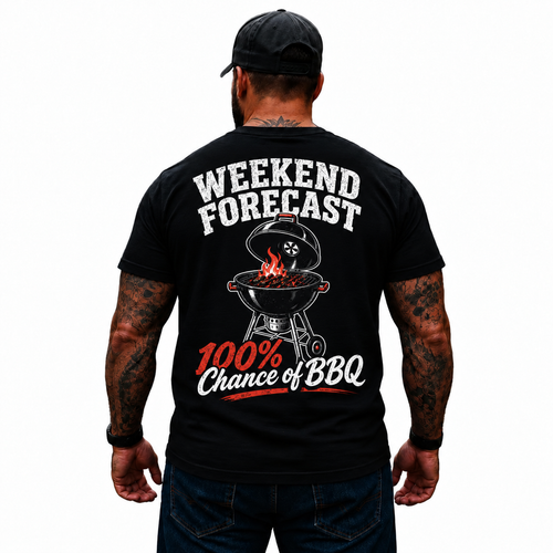 Weekend Forecast 100% Chance of BBQ Shirt Funny Grilling Barbecue Pitmaster Graphic Tee Gift for Men
