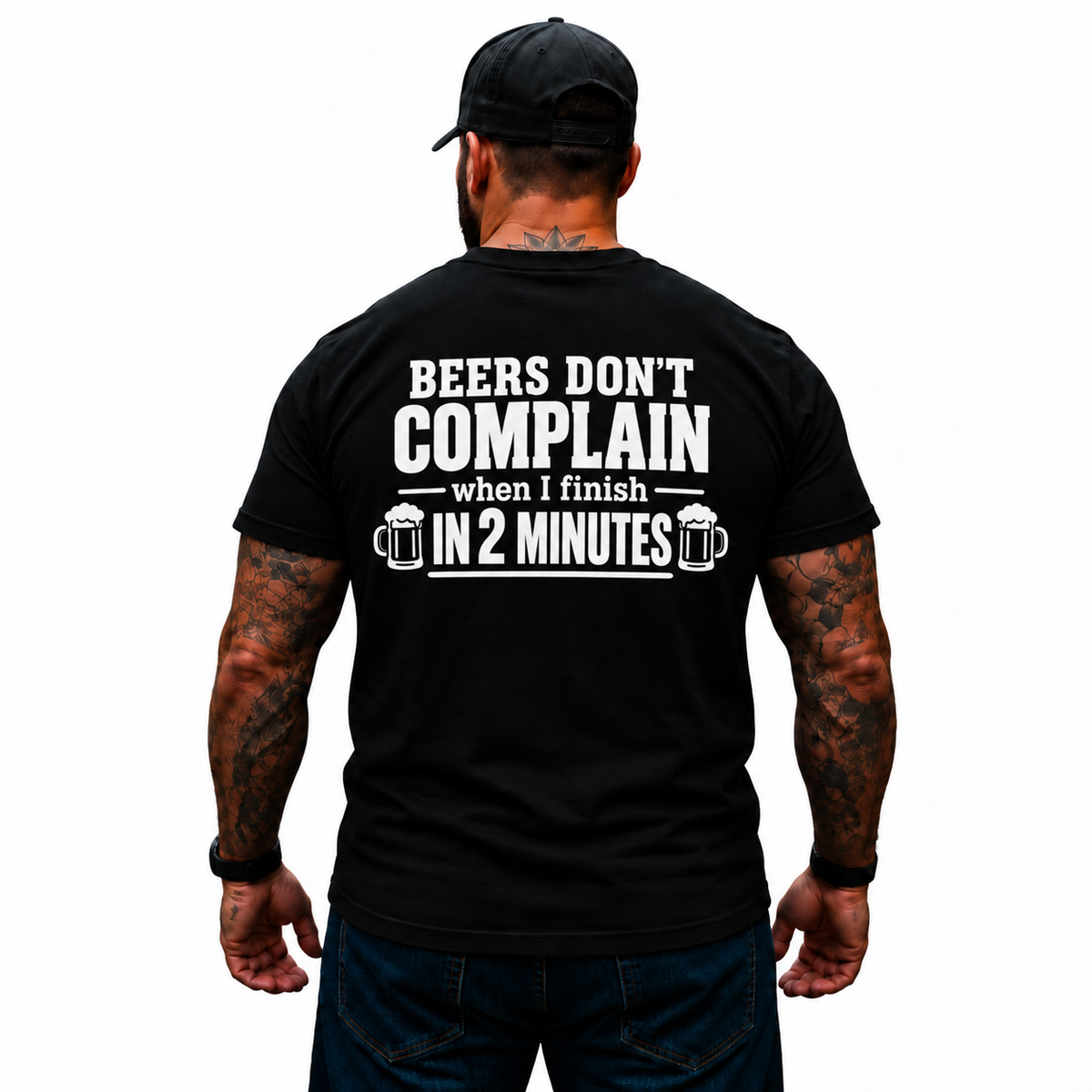 Beers Don’t Complain When I Finish In 2 Minutes Shirt Funny Drinking Beer Graphic Tee Gift for Men