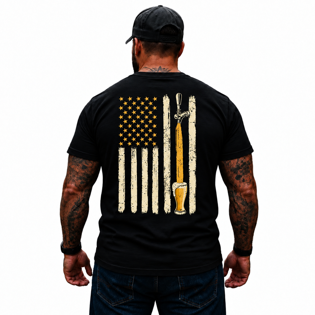 Beer Tap American Flag Shirt Funny Patriotic Beer Lover Graphic Tee Gift for Men
