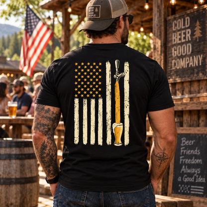 Beer Tap American Flag Shirt Funny Patriotic Beer Lover Graphic Tee Gift for Men