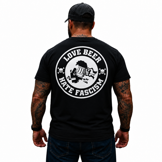 Love Beer Hate Fascism Shirt Funny Beer Lover Graphic Tee for Men Drinking Humor Gift