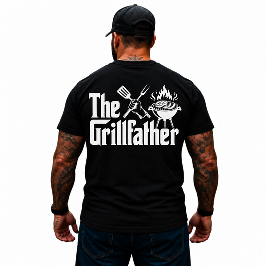 The Grillfather Shirt Funny BBQ Dad Grill Master Pitmaster Barbecue Grilling Graphic Tee Gift for Men