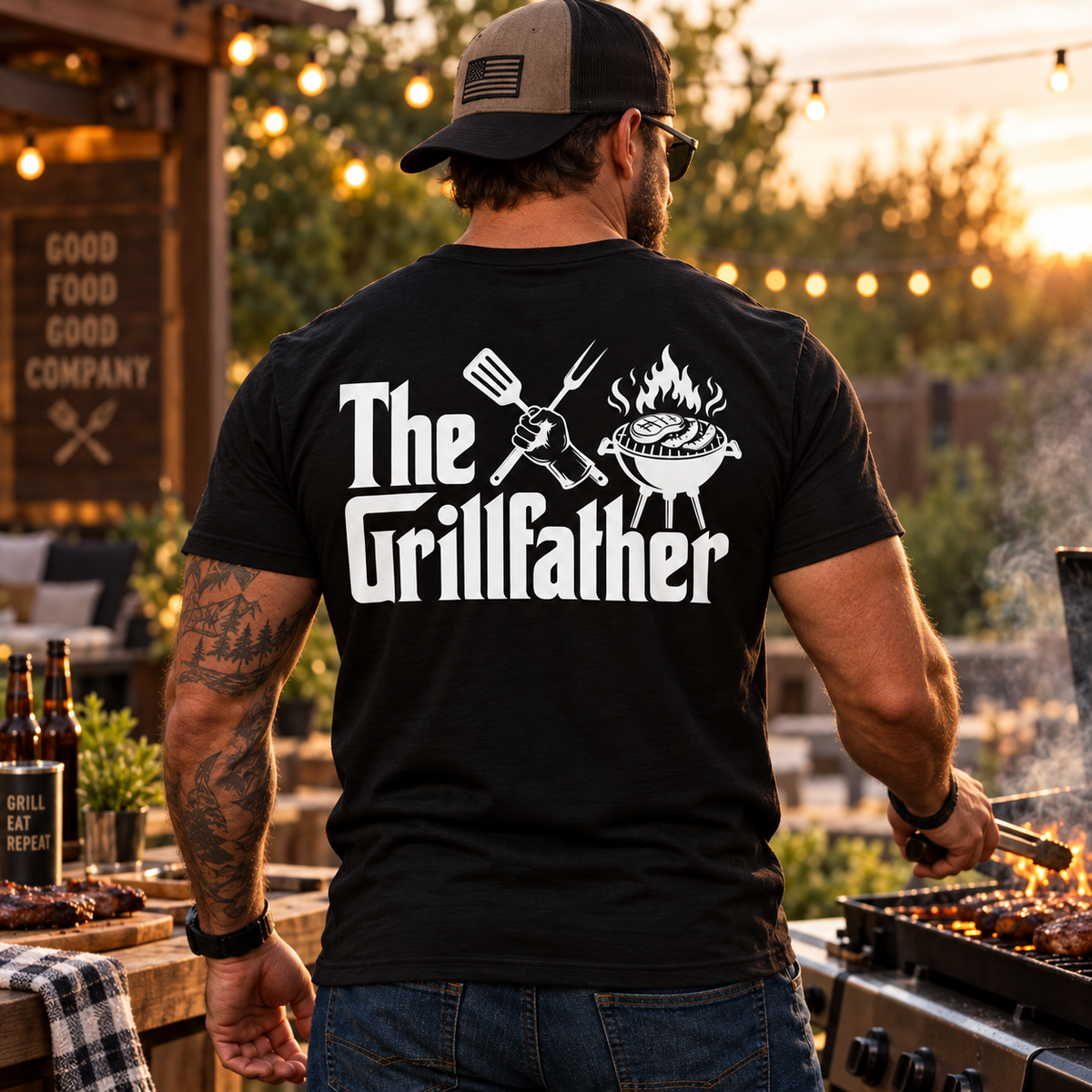 The Grillfather Shirt Funny BBQ Dad Grill Master Pitmaster Barbecue Grilling Graphic Tee Gift for Men