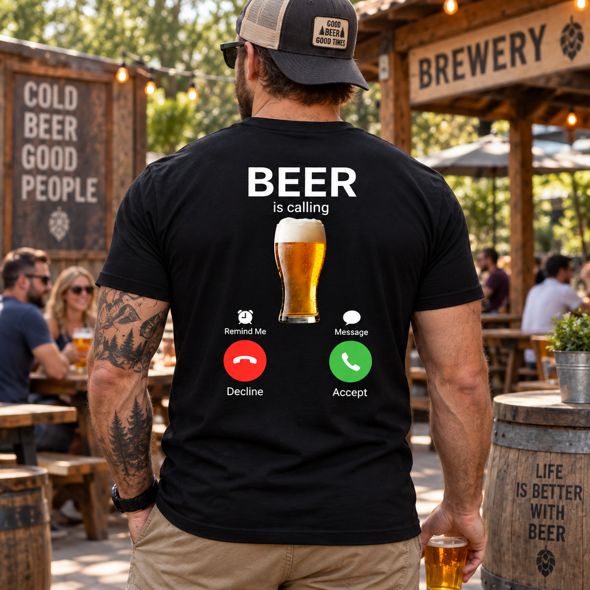 Beer Is Calling Shirt Funny Beer Lover Drinking Graphic Tee Alcohol Humor Gift for Men