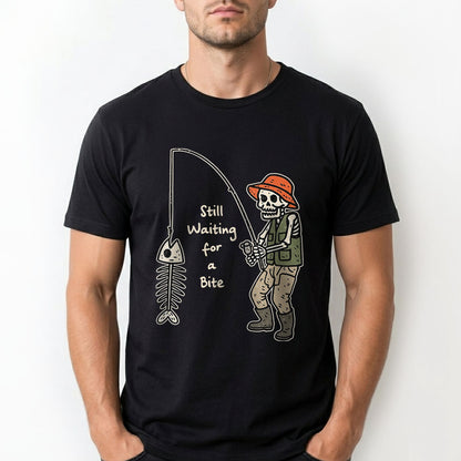 Still Waiting for a Bite T-Shirt – Funny Skeleton Fisherman Fishing Graphic Tee