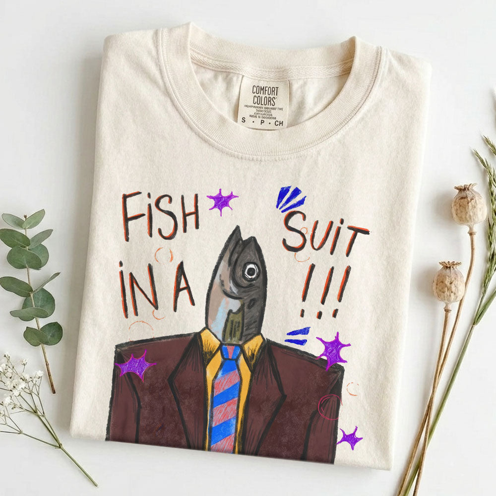 Fish in a Suit T-Shirt – Funny Business Fish Office Humor Graphic Tee