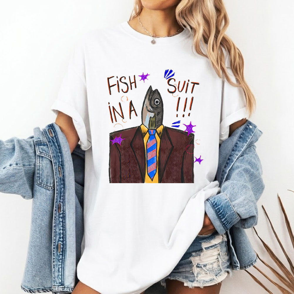 Fish in a Suit T-Shirt – Funny Business Fish Office Humor Graphic Tee