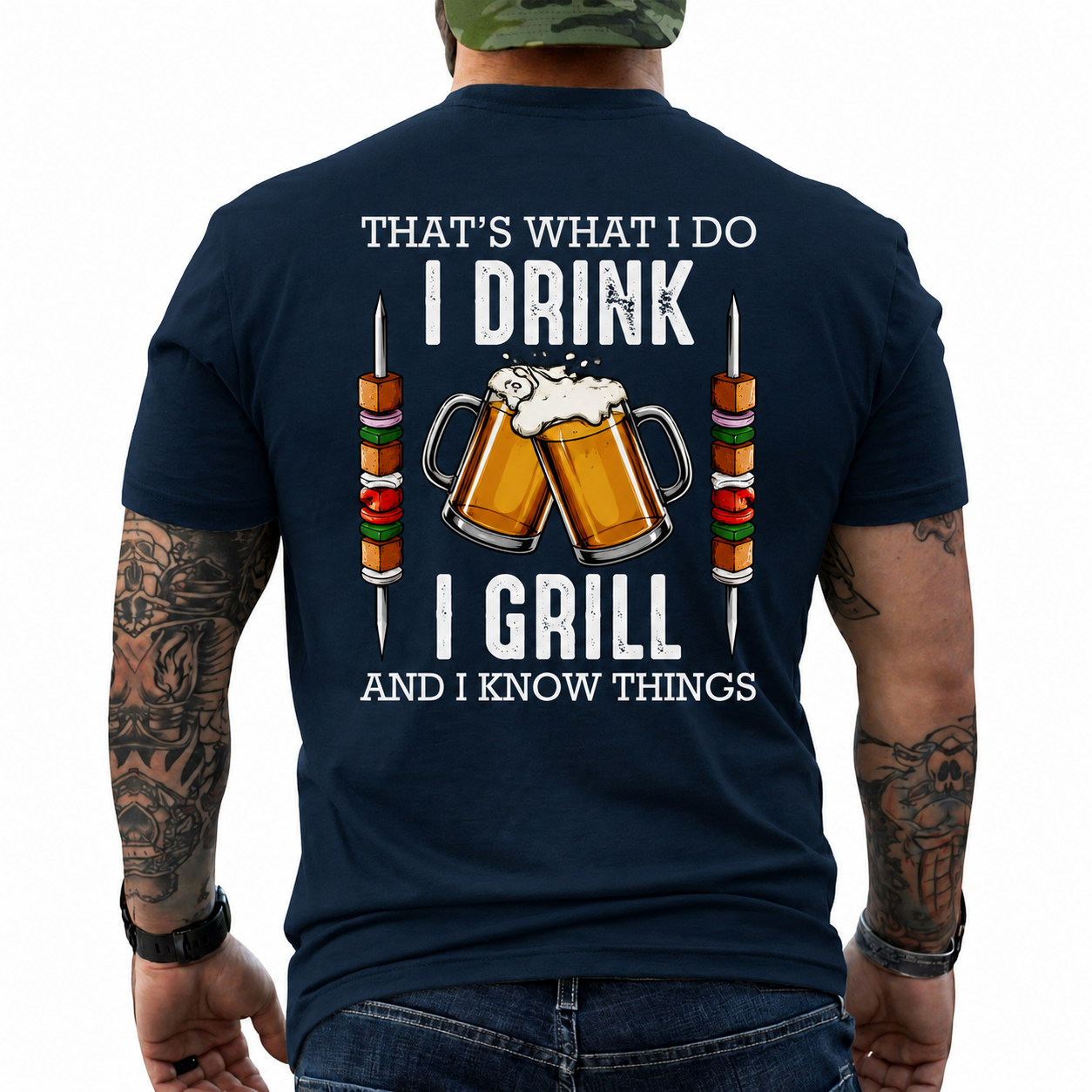 I Drink I Grill And I Know Things Shirt Funny Shish Kebab BBQ Graphic Tee Gift For Men