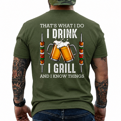 I Drink I Grill And I Know Things Shirt Funny Shish Kebab BBQ Graphic Tee Gift For Men