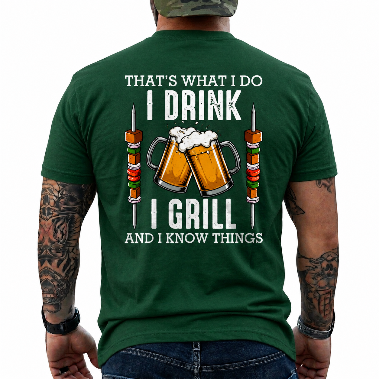 I Drink I Grill And I Know Things Shirt Funny Shish Kebab BBQ Graphic Tee Gift For Men