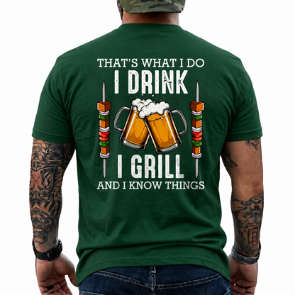 I Drink I Grill And I Know Things Shirt Funny Shish Kebab BBQ Graphic Tee Gift For Men