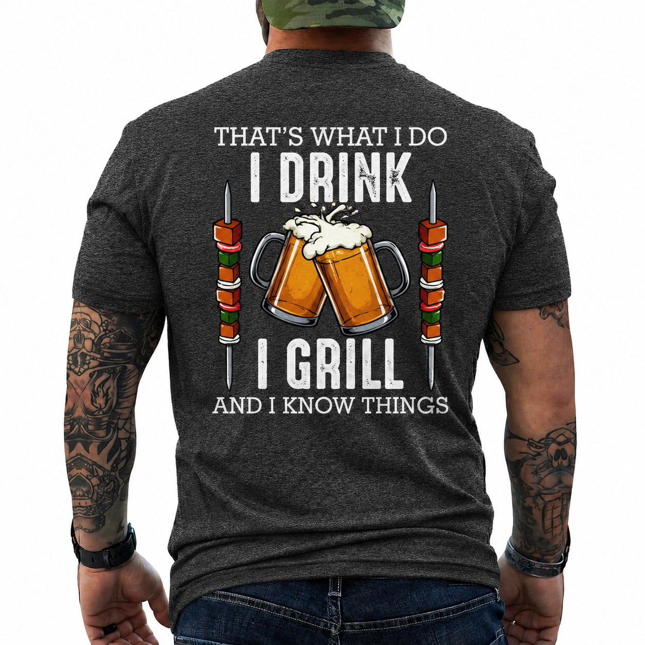 I Drink I Grill And I Know Things Shirt Funny Shish Kebab BBQ Graphic Tee Gift For Men