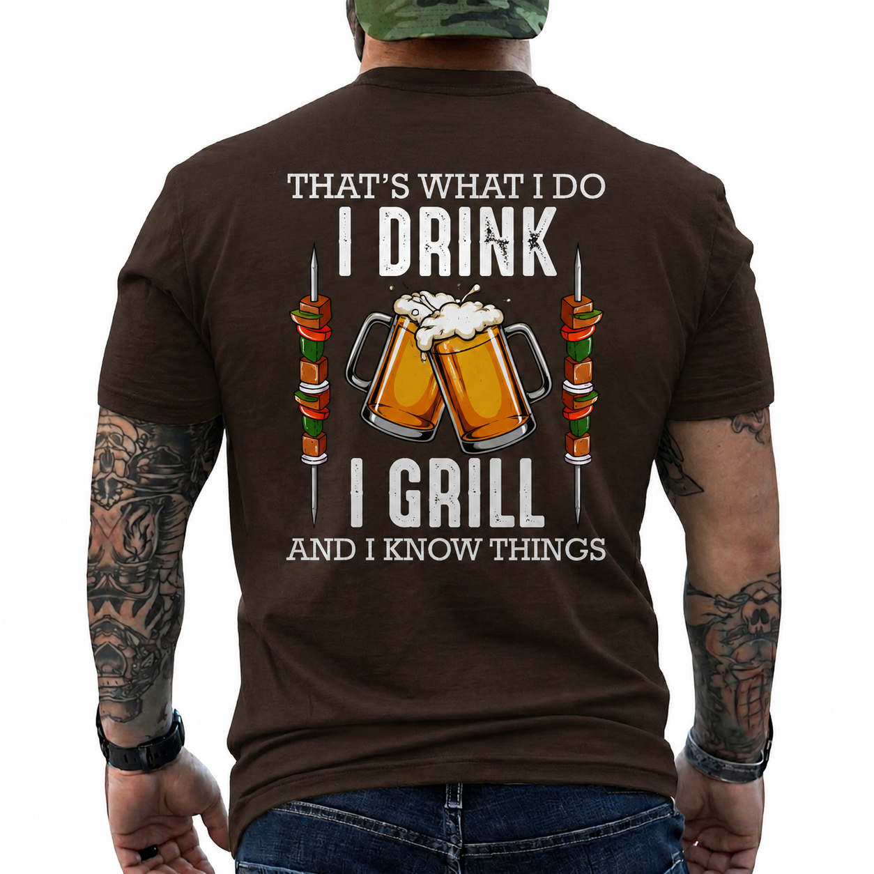 I Drink I Grill And I Know Things Shirt Funny Shish Kebab BBQ Graphic Tee Gift For Men