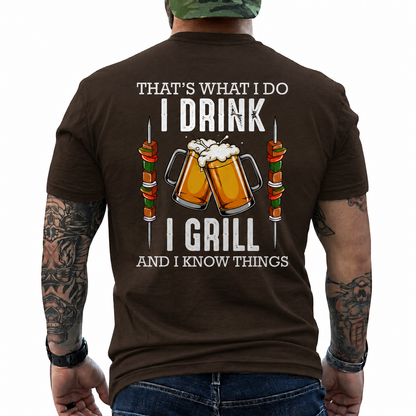 I Drink I Grill And I Know Things Shirt Funny Shish Kebab BBQ Graphic Tee Gift For Men