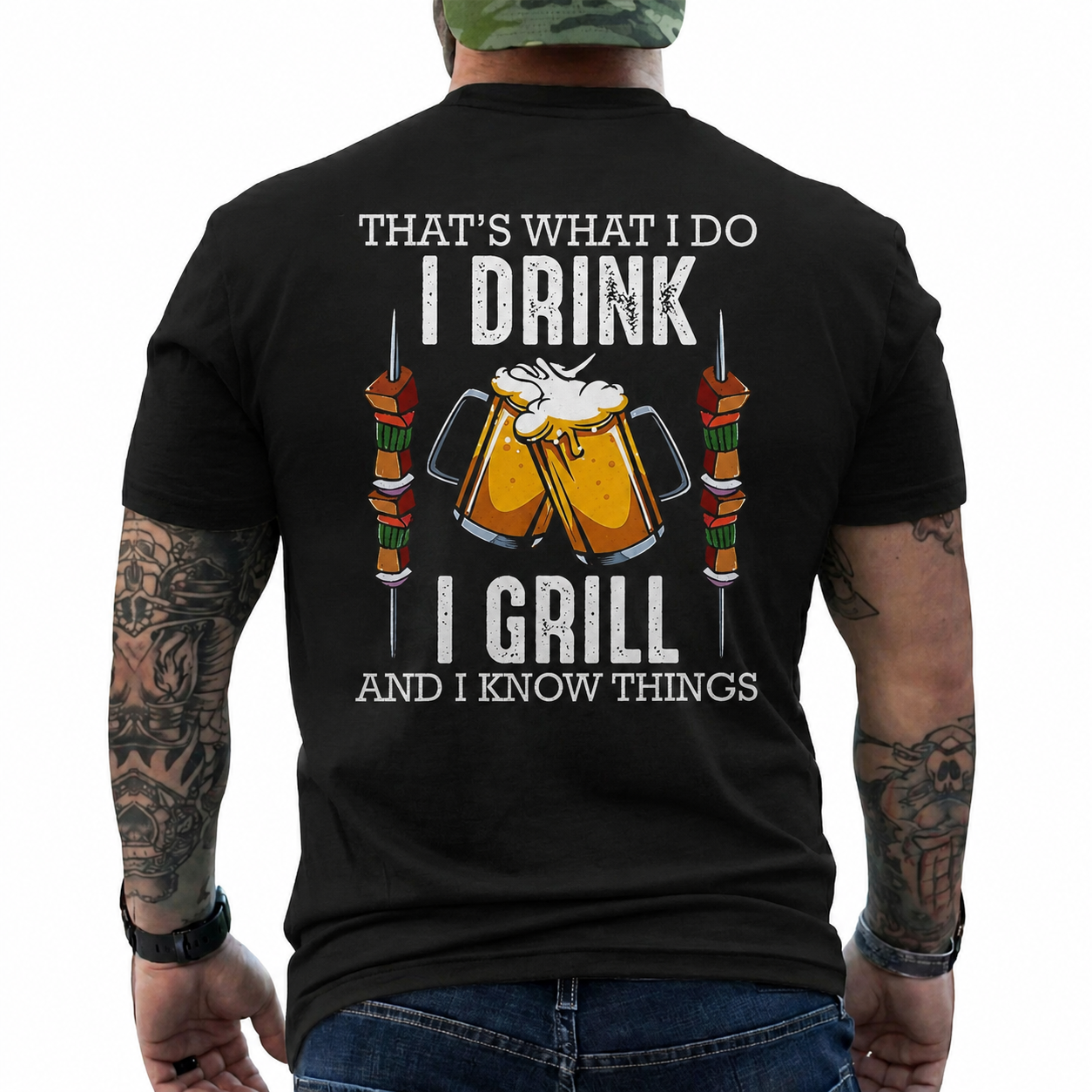 I Drink I Grill And I Know Things Shirt Funny Shish Kebab BBQ Graphic Tee Gift For Men