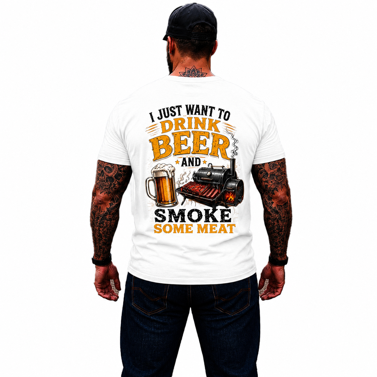 I Just Want To Drink Beer And Smoke Some Meat Shirt Funny BBQ Graphic Tee Grilling Gift For Men