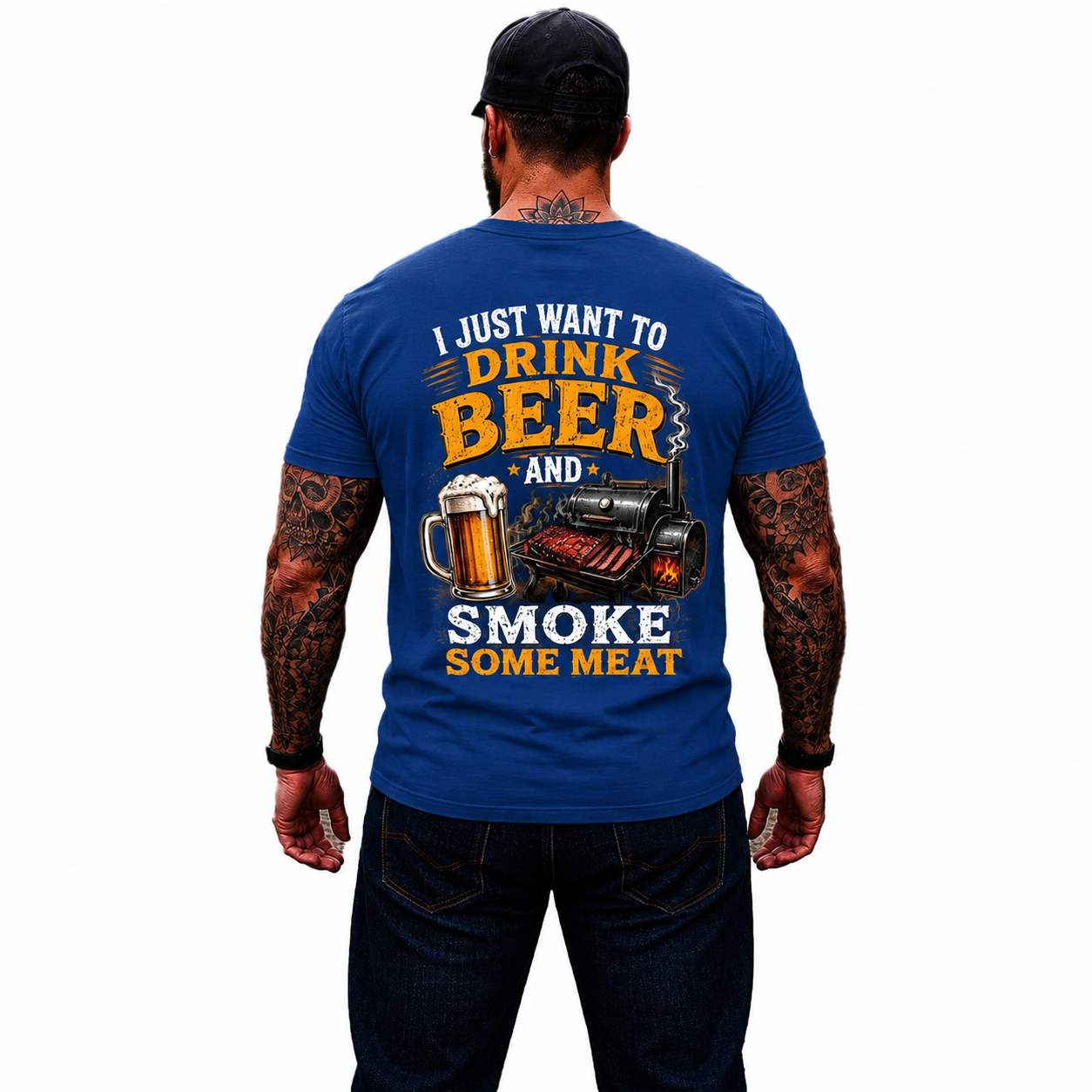 I Just Want To Drink Beer And Smoke Some Meat Shirt Funny BBQ Graphic Tee Grilling Gift For Men