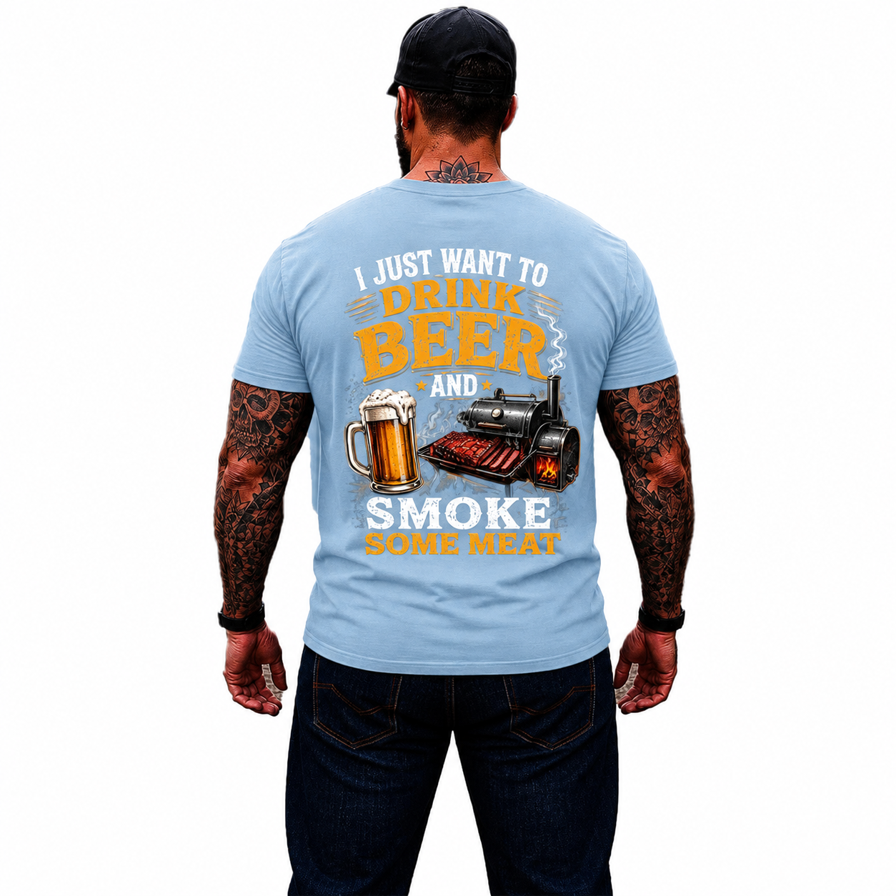 I Just Want To Drink Beer And Smoke Some Meat Shirt Funny BBQ Graphic Tee Grilling Gift For Men